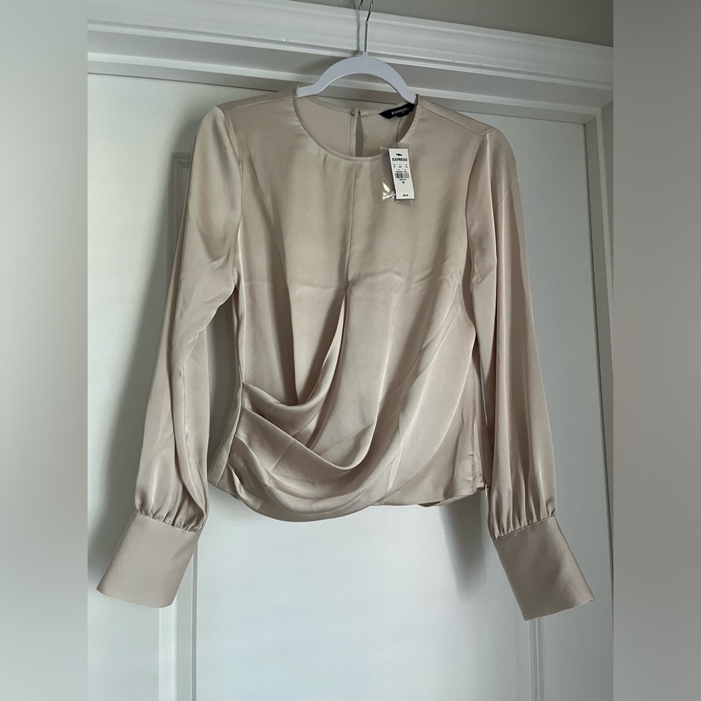 Express Long Sleeve Crossover Pleated Blouse